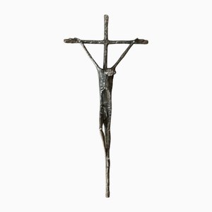 Crocifisso cattolico austriaco Gesù sulla croce in bronzo di E. Huber, 1983