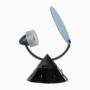 Lampe de Bureau Sestante en Verre Givré Bleu et Métal Noir de Lamperti, Italie, 1980s