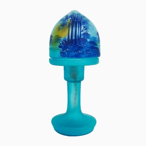 Lampada a fungo in vetro con paesaggio dipinto, anni '20