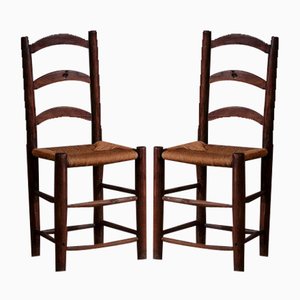 Antike französische Stühle aus Stroh, 1900er, 2er Set