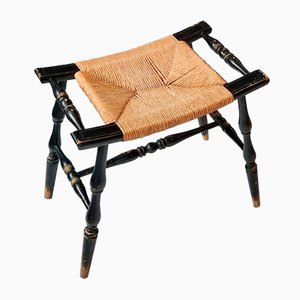 Black Stool with Rush Seat, 1950s