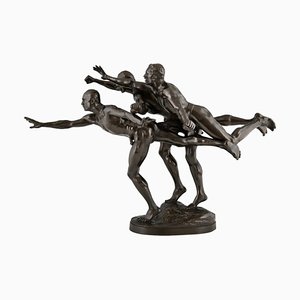 Alfred Boucher, Au But Sculpture of 3 Nude Runners, 1890, Bronze