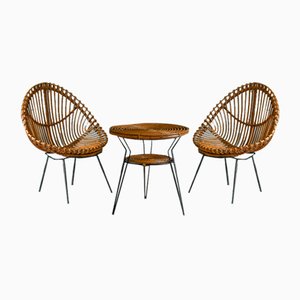 Set da salotto in canna di bambù curva e metallo di Franco Albini, anni '60, set di 3