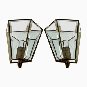Mid-Century Modern Brass and Glass Mirror Wall Lamps, 1950s, Set of 2