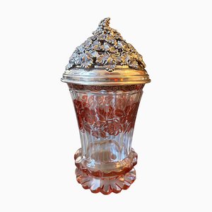 Biedermeier Lidded Cup in Hand-Painted Glass