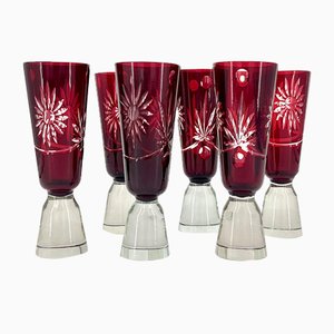 Vintage Art Deco Bohemian Ruby Glasses, 1920s, Set of 6