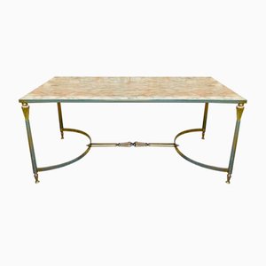 Mid-Century White Marble and Brass Coffee Table, 1960s
