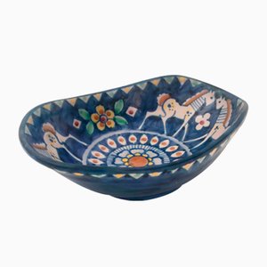 Ciotola in ceramica blu dipinta a mano, Italia, anni '50
