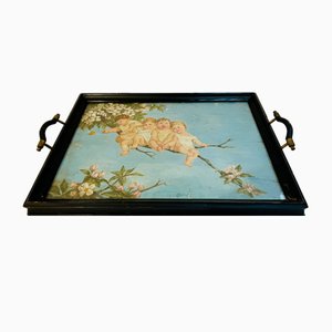 French Tray with Oil Painting Behind Glass, 1920s