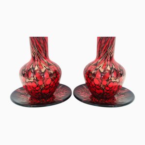 Black and Red Murano Glass Vases with Bronze Aventurine Glass attributed to Vincenzo Nason, 1960s, Set of 4
