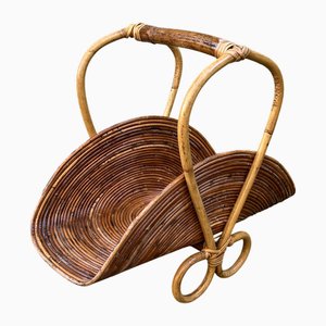 Mid-Century Modern Magazine Rack in Bamboo and Rattan, 1960s