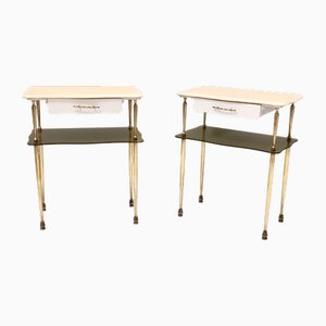 Tables de Chevet Laquées Blanches avec Dessus en Marbre et Étagères en Verre, Italie, 1950s, Set de 2