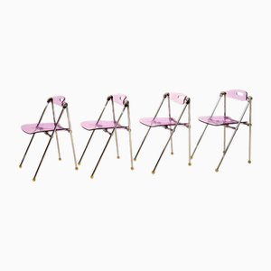 Vintage Italian Folding Dining Chairs attributed to Giancarlo Piretti for Castelli, 1980s, Set of 4