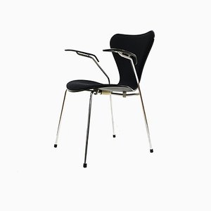 Armchair in Black Wood and Black Wool by Arne Jacobsen for Fritz Hansen