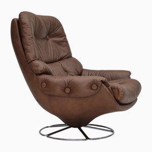 Chaise Pivotante Scandinave Vintage en Cuir d'Ameublement Marron, 1970s