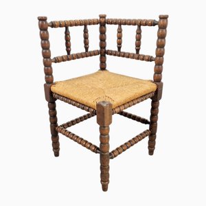 Vintage Bobbin Oak Corner Chair, 1950s