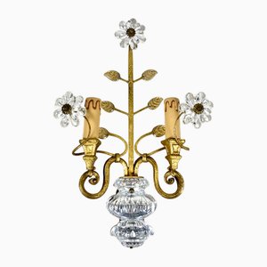 Vintage French Wall Light in Gilt Metal and Crystal from Maison Bagués, 1950