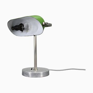 Vintage Art Deco Nickel Banker Table Lamp, 1940s