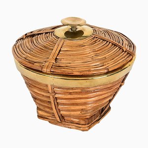 French Riviera Vide-Poche or Jewelry Box in Rattan, Italy, 1970s