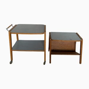 Mid-Century Bar Cart and Formica Side Table, Set of 2