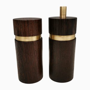 Dänisches Salz- und Pfefferset aus Wengeholz & Messing von Svend Aage Petersen für Saap 1950er, 2er Set