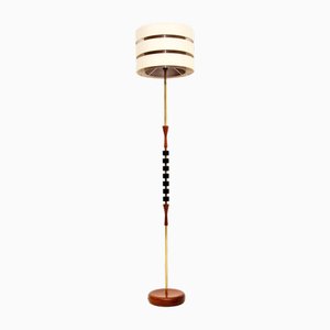 Lampada da terra in teak e ottone, Danimarca, anni '60