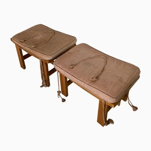 Fußhocker aus Korbgeflecht & Stoff, 2er Set