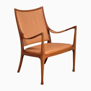 Armchair in Walnut and Leather by Hans Asplund for Nordiska Kompaniet, 1955