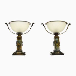 Neoclassical Style Brass and Glass Table Lamps, 1970s, Set of 2