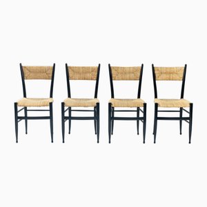 Chiavari Straw Beech Chairs attributed to Guido Chiappe, 1970s, Set of 4