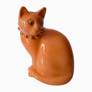 Rosa Keramik Katze von Longwy, 1970er