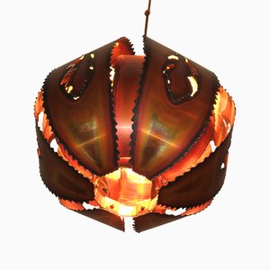 Brutalist Danish Torch Cut Copper Pendant Light, 1970s