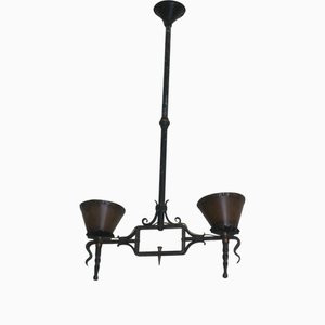 Brutalist Wrought Iron and Copper Chandelier, 1960s