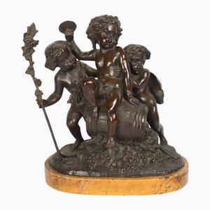 French Artist, Sculpture Group of Bacchanalian Putti, 1890s-1910s, Bronze