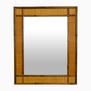 Rectangular Mirror in Bamboo and Cane Fabric, 1980s
