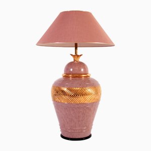 Grande Lampe Vintage en Porcelaine avec Détails Dorés, Italie, 1970s
