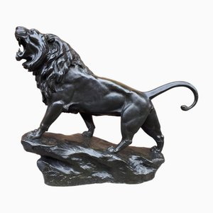 Bronzeskulptur des Brüllenden Löwen von Léon Bureau, 1890er