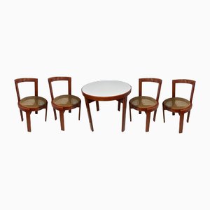 Italian Red Lacquered Wooden Breakfast Table and Chairs by Gianfranco Frattini, 1975, Set of 5
