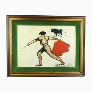 Gilberto Filibeck, Bullfighter with a Bull in a Bullfight, 20th Century, Oil on Canvas