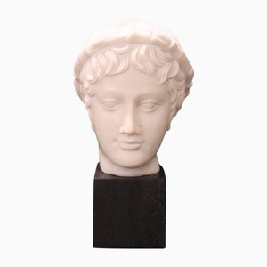 Head of a Young Bacchus, 20th Century, White Marble Sculpture