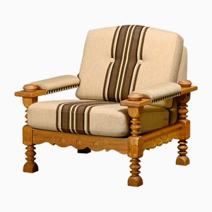 Fauteuil Brutaliste Moderne en Chêne dans le style de Henning Kjærnulf, Danemark, 1960s