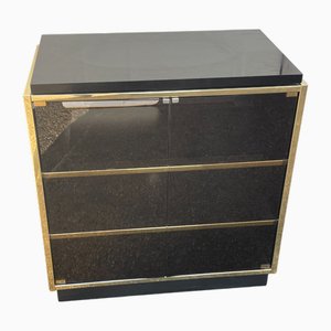 Mueble de televisión vintage en negro y dorado al estilo de Roche Bobois, años 70