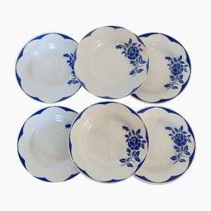 Korsika Suppenteller aus Steingut mit blauem Blumenmuster von Digoin Sarreguemines, 1950er, 6 . Set