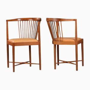 Set of Side Chairs in Mahogany and Leather by Børge Mogensen for Søborg Møbelfabrik, 1960s