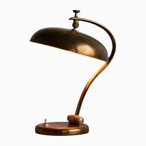 Lampe de Bureau en Laiton Patiné, Italie, 1950s