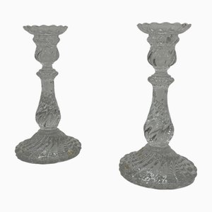Vintage French Crystal Torchon Candlesticks, 1980s, Set of 2
