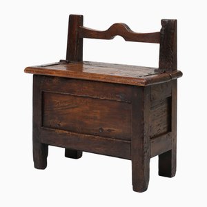 Antique French Wooden Stool with Storage