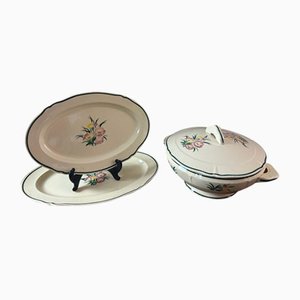 Hand Painted Dinner Service from Gien, 1940, Set of 68