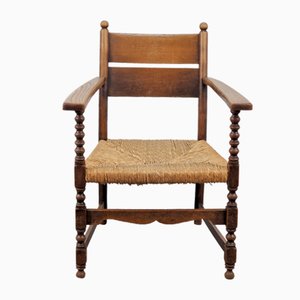 Fauteuil Bobbin Vintage en Chêne et Jonc, 1930s