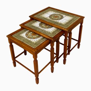 Danish Teak and Ceramic Nesting Tables, 1960s, Set of 3